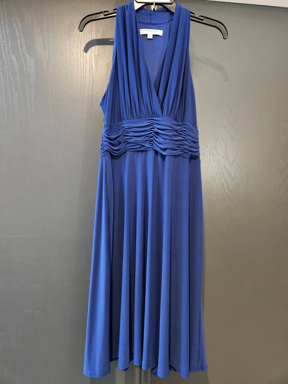 Sleeveless Blue V-Neck Ruched Waist Women's Dress Size 10 Petite